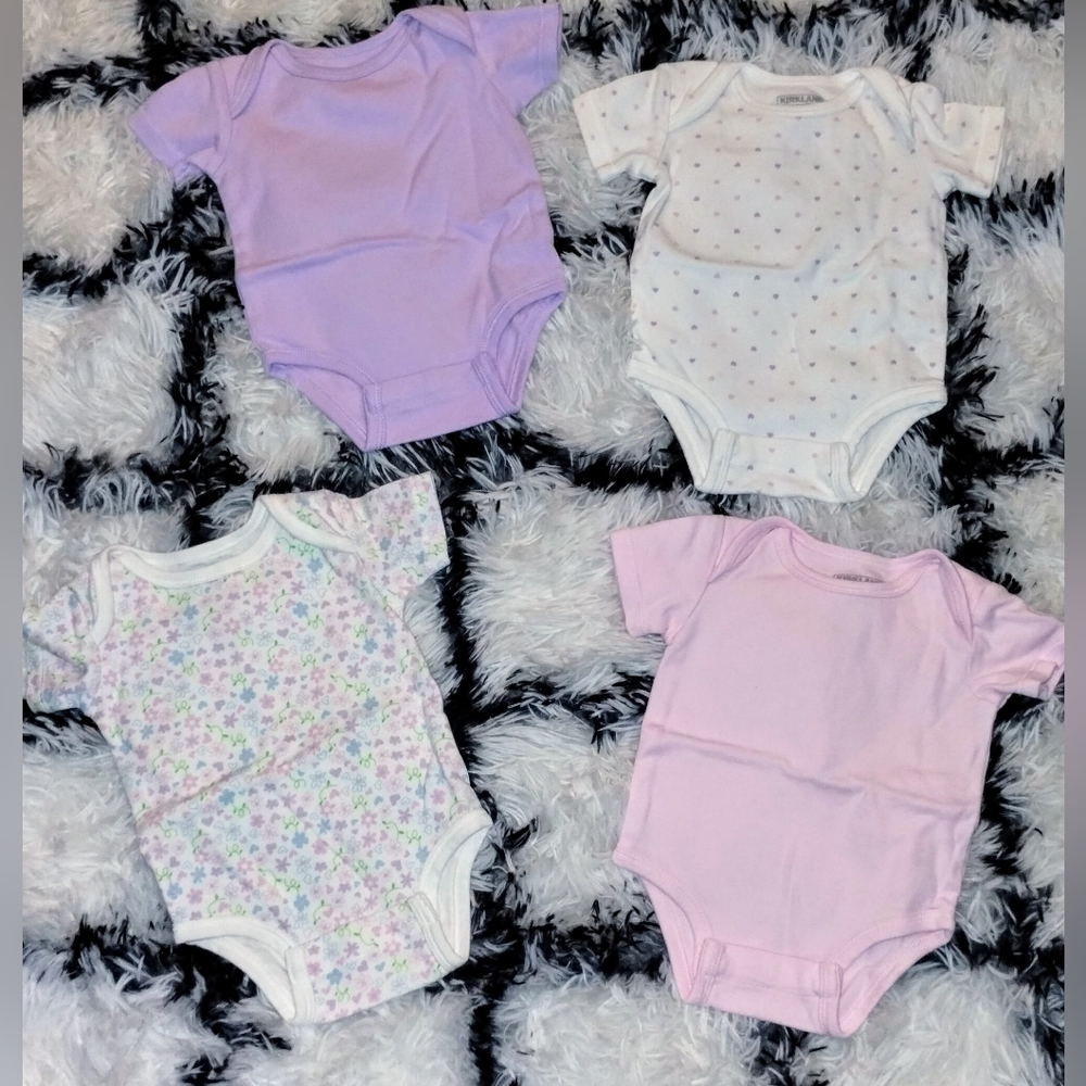 Kirkland Infant Girl Set of 4 Onesies New only washed never worn.